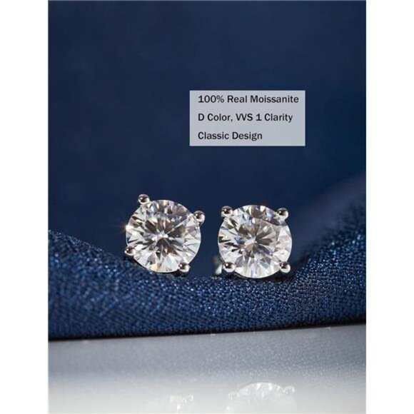Moissanite Stud Earrings with 0.6ct-3ct D Color Round Cut Lab Created - Picture 9 of 14